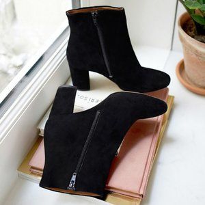 Sezane Lea Boots, Black Suede and Gold, Size 6.5, LIKE NEW
